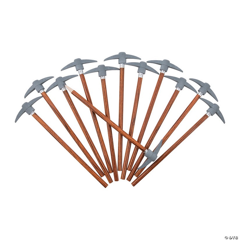 7" Brown Wood Pencils with Pickaxe Pencil Top Eraser - 12 Pc.